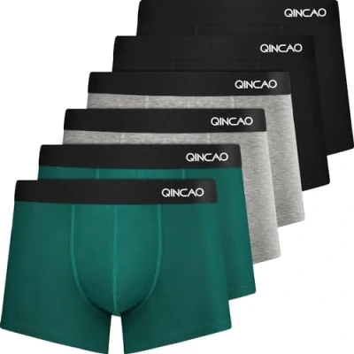 Afbeelding van QINCAO boxerbroek voor heren, 6 stuks per pakket, zonder jeukende etiket, onderbroek mannen, ondergoed, boxer, katoen