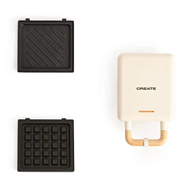 Afbeelding van CREATE Tosti ijzer, grill en wafelijzer met verwisselbare platen Gebroken wit STONE STUDIO 2 in 1