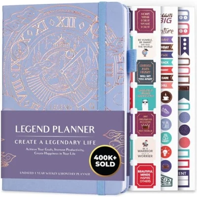 Afbeelding van Legend Planner Deluxe week &amp; maand lifeplanner om uw doelen te bereiken en gelukkiger leven. Organisator Notebook Productiviteitsdagboek. A5 Hardcover, niet gedateerd (Maagdenpalm + Goud)