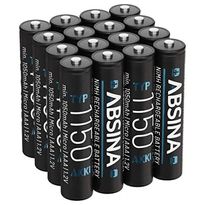 Afbeelding van ABSINA AAA Batterij 1150 NiMH 16 pack Micro met 1,2 V &amp; min. 1050 mAh batterijen oplaadbaar voor apparaten hoog stroomverbruik ideaal