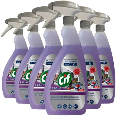 Afbeelding van 6x Cif Pro Formula SafeGuard Desinfecterende Keuken Reiniger 2 in 1 Spray 750 ml