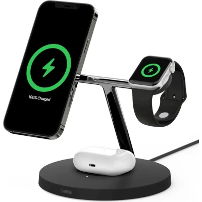 Afbeelding van Belkin Pro 3 in 1 draadloze oplader met MagSafe zwart