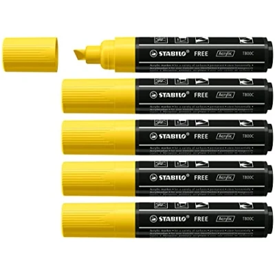 Afbeelding van STABILO FREE Acryl Marker T800C Schuine Punt 4 10 mm Geel Doos 5 stuks