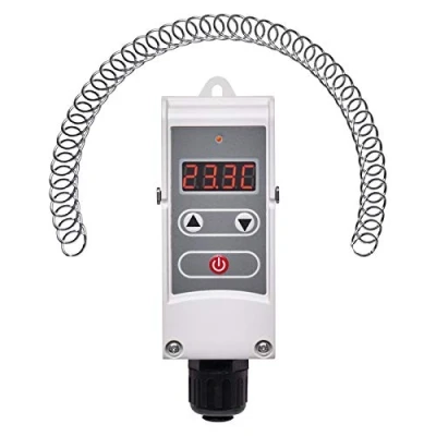 Afbeelding van EMOS P5683 aanlegthermostaat met instelbare schakelgevoeligheid, schroefveer en digitaal display/buisaanlegthermostaat instelbereik 5 C tot 80 C, 45 x 110 mm