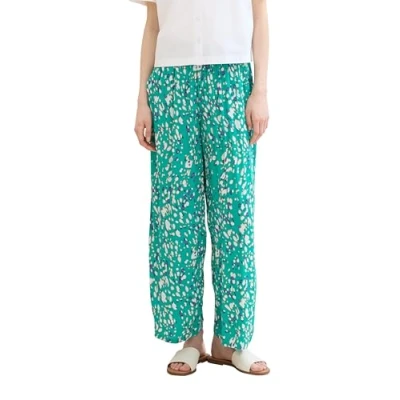 Afbeelding van TOM Tailor Denim Fliessende Culotte Broek, Dames, Maat: XL, Abstract green dot print