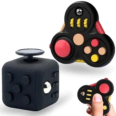 Afbeelding van Steemjoey fidget Toys Cube Antistress dobbelspeelgoed, 2 stuks, pad controller, cadeau verlicht stress en angstspeelgoed voor ADD ADHD, autisme, kinderen volwassenen (zwart)