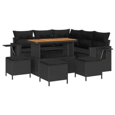 Afbeelding van vidaXL 9 Persoons Tuin Sofa Set met Kussens Zwart Poly Rattan Acacia