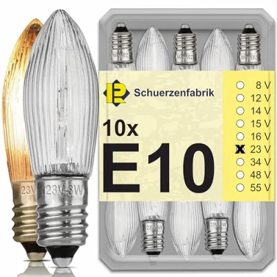 Afbeelding van 10 x E10 puntkaars 23 V 3 W reservelampen, gloeilamp, topkaarsen voor lichtbogen en kaarsboog