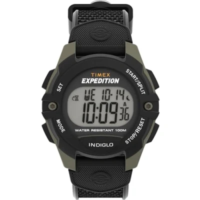 Afbeelding van Timex Expeditie 41 mm herenhorloge Zwarte hars, tweedelig, digitale wijzerplaat, groene kast, TW4B28500