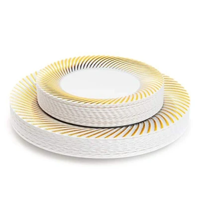 Afbeelding van 40 Witte Plastic Borden met Gouden Rand voor Bruiloften, Verjaardagen, Doopfeesten, Kerstmis en Feesten (2 Maten: 20 x 26 cm, 18 cm) Stevig Herbruikbaar