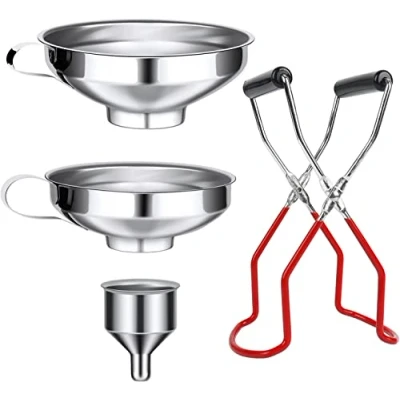 Afbeelding van Trechters, roestvrij staal, 4 stuks, jamtrechters, vultrechterset met handvat en glazen lifter, inmaaktrechter voor het overvullen van specerijen, vloeistoffen, poeder, bonen, jam