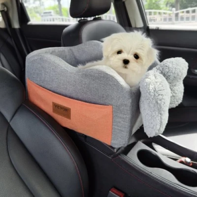 Afbeelding van VEVOR Console hondenautostoeltje, middenconsole hondenverhoger voor kleine hond, autozitje autoarmleuning met clip on riem, verstelbare riemen, ondersteunt tot 3,6 kg, donkergrijs