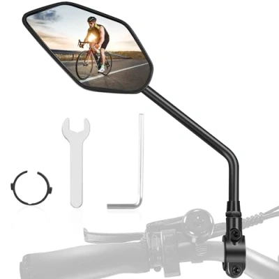 Afbeelding van Coicer Fietsspiegel voor e bike, links, Hd, 360 graden draaibaar en inklapbaar, stuur, achteruitkijkspiegel, accessoires, extra groot spiegeloppervlak (links achteruitkijkspiegel)