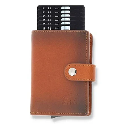 Afbeelding van Solo Pelle Leren portemonnee Q Wallet met geïntegreerde kaarthouder voor 15 kaarten + bankbiljetten creditcardhouder RFID, Cognac Brown Burned, One Size, creditcardhoes