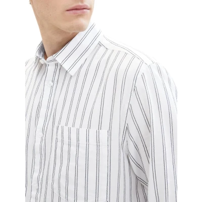 Afbeelding van TOM Tailor Gestreiftes MIT Struktur Overhemd, Heren, Maat: Medium, White dobby stripe