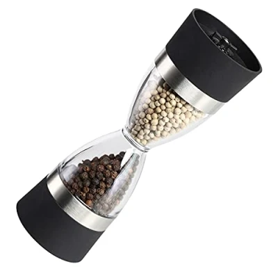 Afbeelding van 2 In 1 Peper En Zoutmolen Met Verstelbare Keramische Molen Malen Roestvrijstalen Kern Draagbare Keuken Koken Tool Voor Rotszout, Peper, Gedroogde Kruiden, Specerijen, Zwart