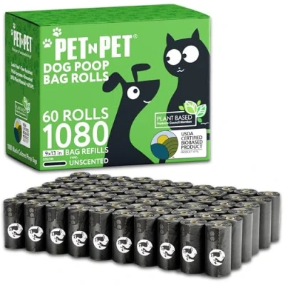 Afbeelding van PET N 1080 Counts Poo Bags Dogs, USDA gecertificeerd 38% biobased hondenpoepzakken rollen, 60 grote poepzakken, dikke