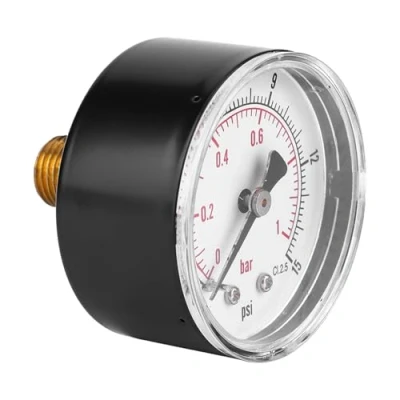 Afbeelding van Manometer met dubbele schaal, meetklok van 50 mm, 1/4 BSPT achteraansluiting waterolie lucht gasmanometer (0 15psi 0 1bar)