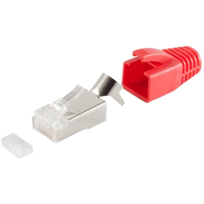 Afbeelding van RJ45 krimp connector (STP) voor CAT6/6a/7/7a netwerkkabel (vast/flexibel) per stuk (3 delig) / rood