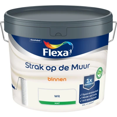 Afbeelding van flexa strak op de muur binnen mat wit 10 ltr