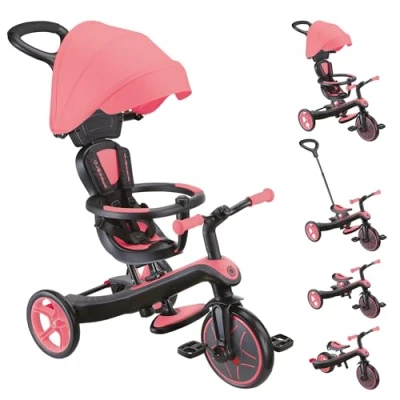 Afbeelding van Globber Explorer 4 in 1 driewieler schaalbare en loopfiets voor peuters van 10 maanden tot 5 jaar, roze