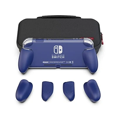 Afbeelding van Skull &amp; Co. GripCase Lite Bundle: A Comfortable Protective Case with Replaceable Grips [to fit All Hands Sizes] for Nintendo Switch [with Carrying Case] Blue