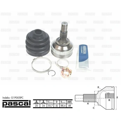Afbeelding van Homokineet reparatie set, aandrijfas PASCAL G1P005PC