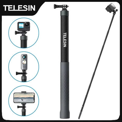 Afbeelding van Telesin 3 meter Premium Selfie Stick voor GoPro Carbon Uitschuifbaar met 1/4 Schroef GoPro, Action Cameras, DJI OSMO, Insta360 — Zwart/Grijs