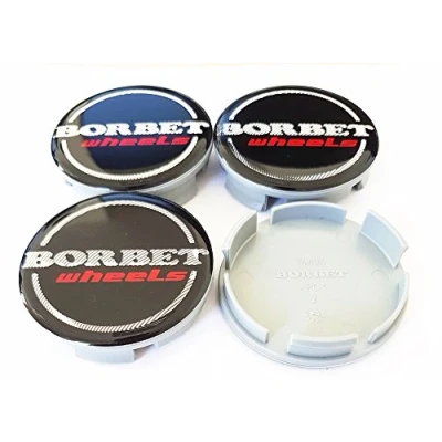 Afbeelding van Borbet naafdoppen, 4 stuks, velgendeksel, naafdop, zwart, glanzend, zilver, rood, middendop, 56 mm