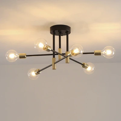 Afbeelding van Gouden / Messing Design Hanglamp, 6 Lichts, E27 Fitting, 60x35cm