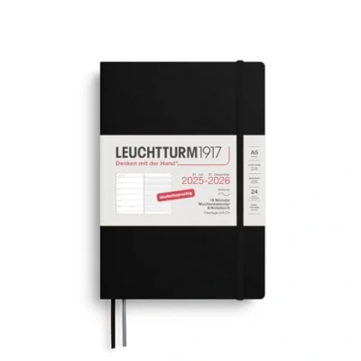 Afbeelding van LEUCHTTURM1917 372621 weekkalender &amp; notitieboek medium (A5) 2026, 18 maanden 07.2025 12.2026, softcover, zwart, Duits