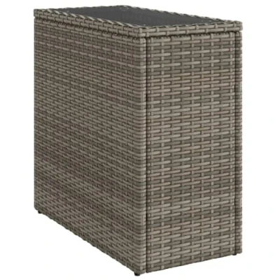 Afbeelding van vidaXL Tuinbijzettafel met glazen blad 58x27,5x55 cm poly rattan grijs, tuintafeltje, bijzettafel tuin, salontafel buiten