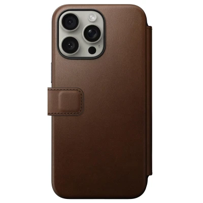Afbeelding van Apple iPhone 15 Pro Max MagSafe Hoesje Echt leder Nomad Bookcase Bruin Telefoonhoesje Shockproof/Valbescherming