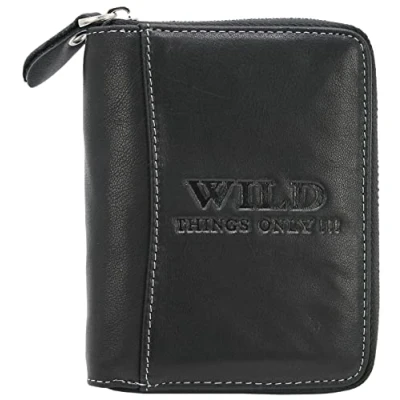 Afbeelding van WILD THINGS ONLY !!! Leren heren portemonnee, RFID bescherming, ritssluiting, Portefeuille met geschenkdoos, staand formaat, Zwart