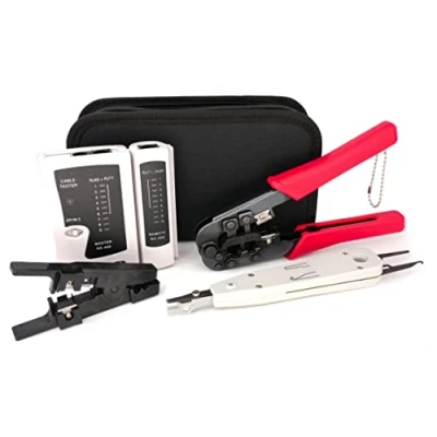 Afbeelding van BIGtec Krimptang RJ45 kabeltester RJ 45 RJ11 RJ12 LSA installatiegereedschap striptang LAN kabel patchkabel installatiekabel netwerkset met tas