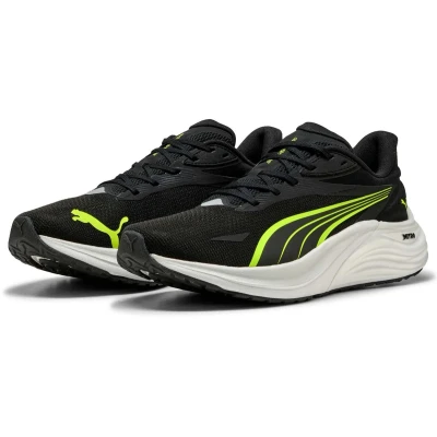 Afbeelding van Puma Electrify Nitro 4 Hardloopschoenen voor op de weg, Heren, Maat: 44.5, Black/yellow alert/feather gray Textiel/ synthetisch