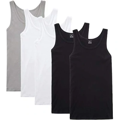 Afbeelding van NUOZA heren tanktop 5 pack fijn rib spieren shirts katoen alle maten en kleuren zwart wit grijs,XXL