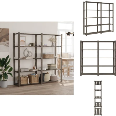 Afbeelding van Opbergrek 5 laags 170x38x170 cm massief grenenhout grijs