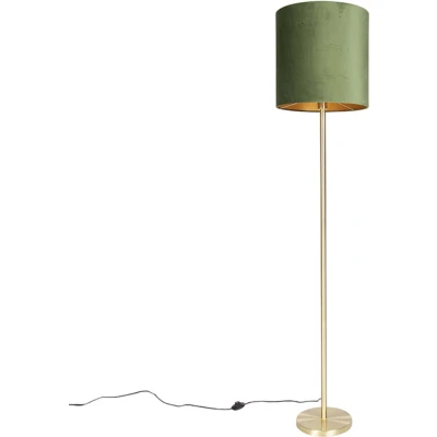 Afbeelding van QAZQA Botanische vloerlamp messing met groene kap 40 cm Simplo