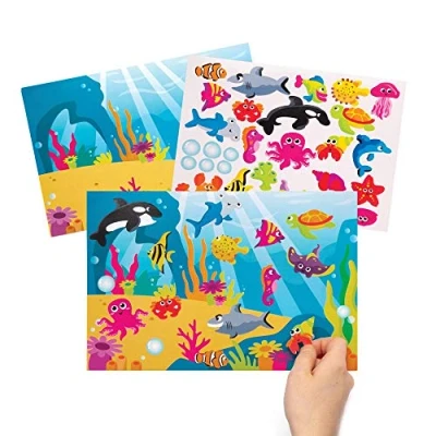 Afbeelding van Baker Ross herbruikbare stickersets &quot;zeedieren&quot; (4 stuks) achtergrondbladen voor kinderen om te versieren met stickers