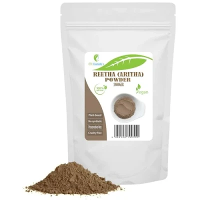Afbeelding van Reetha (Aritha) poeder 100 gr Reinigt op natuurlijke wijze de huid en het haar, helpt roos te bestrijden voedt haar 100% natuurlijk