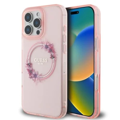 Afbeelding van Guess GUHMP16LHFWFCP iPhone 16 Pro 6,3&quot; roze/roze hardcase IML Flowers Wreath MagSafe