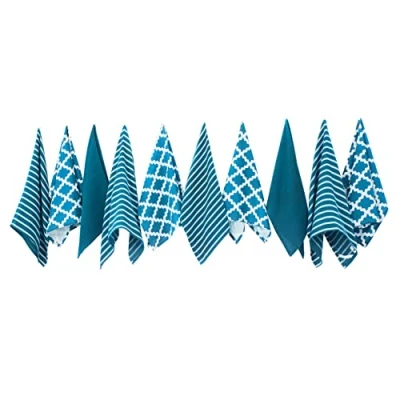 Afbeelding van Penguin Home 3937 Set van 10 theedoeken 100% katoen Zacht Duurzaam Elegant blauw design met meerdere motieven Afmetingen 65 x 45 cm,Pak 10,Lichtblauw