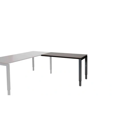 Afbeelding van Domino aanbouwtafel, hoogte instelbaar (62 85cm) met 120x60cm &#039;zwevend&#039; logan eiken 25mm blad en zwart (RAL9005) N poot frame