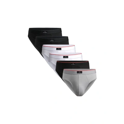 Afbeelding van DANISH ENDURANCE 6 pak, Katoenen Slip, Klassiek Ondergoed, Hoge Beenuitsnijding, voor Heren, Veelkleurig (2x Zwart, 2x Wit, 1x Grijs, Zwart/Rood), 3XL