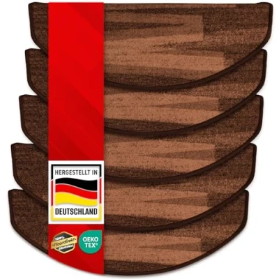 Afbeelding van casa pura Trapmatten voor binnen, zelfklevend, halfrond, bruin, 15 stuks, traptredematten, 65 x 23,5 cm, modern design traptapijt (Via Veneto)