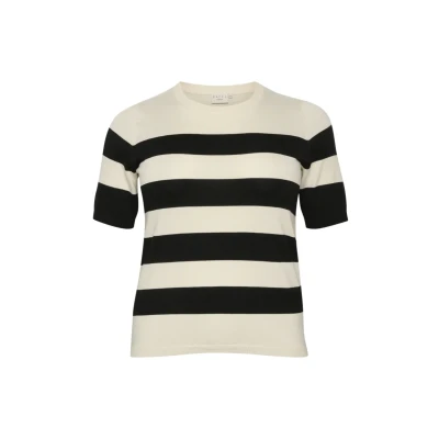 Afbeelding van Kaffe Curve Malia WIDE stripe Tshirt print, Dames, Maat: 50/52, Black turtledove bold