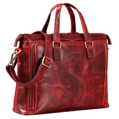 Afbeelding van STILORD &#039;Claire&#039; Business Bag Dames Leder 15 inch laptoptas DIN A4 retro aktetas grote schoudertas en handtas kantoor, Kleur:kara rood