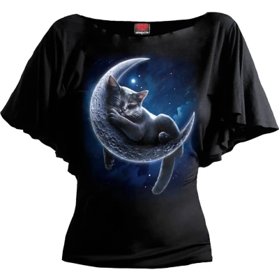 Afbeelding van Spiral Velvet Moon T shirt zwart XL Viscose Cats, Gothic, Rock wear