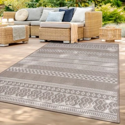 Afbeelding van Tuin Vloerkleed Tapijt Voor Binnen En Buiten Balkon Keuken Boho Geometrisch Ruitjes Modern, Kleur: Beige, Maat:300x400 cm